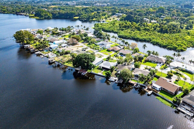 aerial view featuring a residential view and a water view