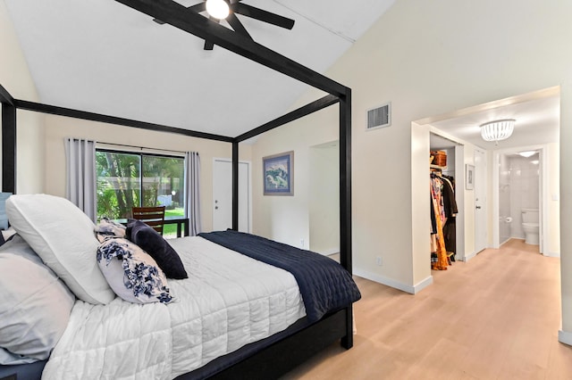 149 NW 70th St Unit 302B, Boca Raton, FL 33487 - bedroom with high vaulted ceiling, light wood-type flooring, a spacious closet, baseboards, and beamed ceiling