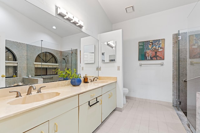 7414 Rosewood Cir, Boca Raton, FL 33487 - full bath featuring a sink, a shower stall, double vanity, and toilet