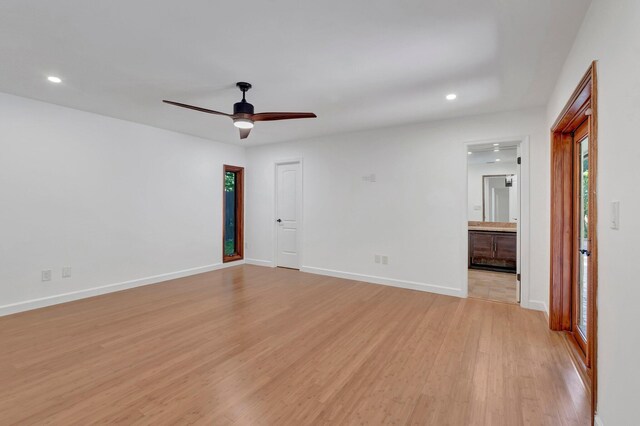 4770 Fox Hunt Trl, Boca Raton, FL 33487 - spare room with french doors, light wood-style floors, a ceiling fan, baseboards, and recessed lighting