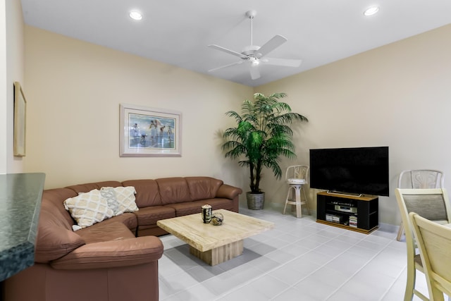 23437 Torre Cir, Boca Raton, FL 33433 - living area featuring ceiling fan, recessed lighting, and light tile patterned floors
