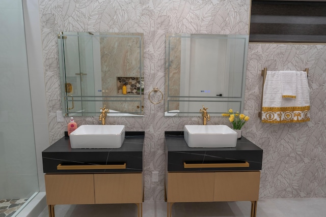 2810 F Rd, Loxahatchee Groves, FL 33470 - bathroom with wallpapered walls, vanity, and a shower