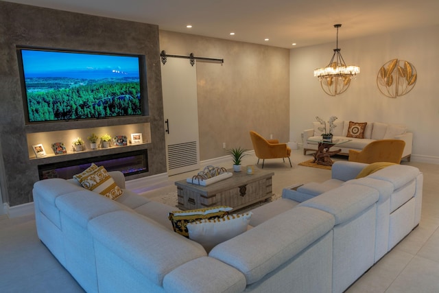 2810 F Rd, Loxahatchee Groves, FL 33470 - living area featuring recessed lighting, a chandelier, and a barn door