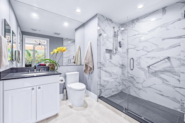 500 S US Highway 1 Unit 201, Jupiter, FL 33477 - full bath with recessed lighting, visible vents, vanity, and a marble finish shower