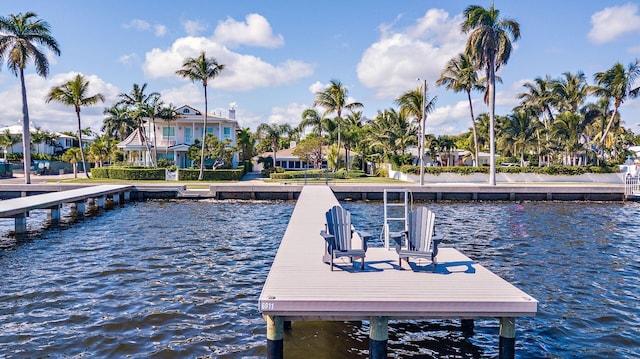 view of dock with a water view