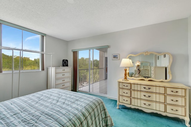 5910 Morningstar Cir Unit 401, Delray Beach, FL 33484 - bedroom with a textured ceiling, access to exterior, carpet flooring, and baseboards