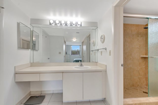 5910 Morningstar Cir Unit 401, Delray Beach, FL 33484 - bathroom with vanity, ensuite bath, tile patterned flooring, and a stall shower