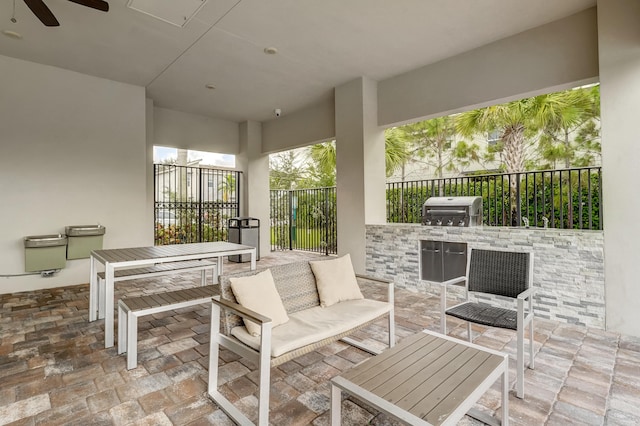 8769 Via, Mar Rosso, Lake Worth, FL 33467 - view of patio / terrace featuring grilling area, an outdoor hangout area, area for grilling, and ceiling fan
