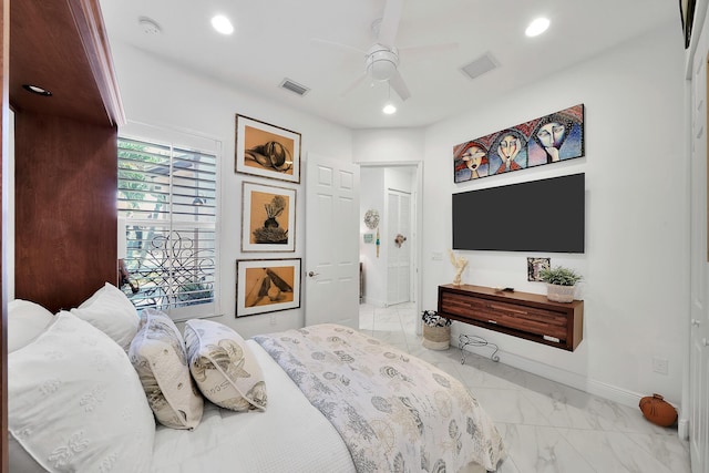 7816 Butera, Delray Beach, FL 33446 - bedroom featuring marble finish flooring, baseboards, recessed lighting, and a ceiling fan
