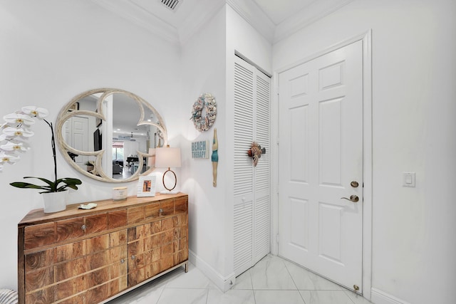 7816 Butera, Delray Beach, FL 33446 - entryway featuring ornamental molding, baseboards, and marble finish floors