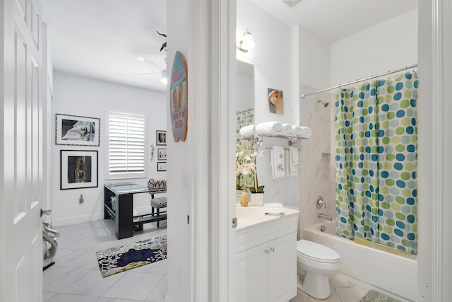 7816 Butera, Delray Beach, FL 33446 - bathroom featuring vanity, shower / tub combo, toilet, and tile patterned floors