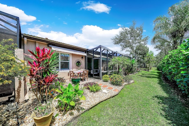 7816 Butera, Delray Beach, FL 33446 - back of house with stucco siding, a patio area, a lawn, and a lanai