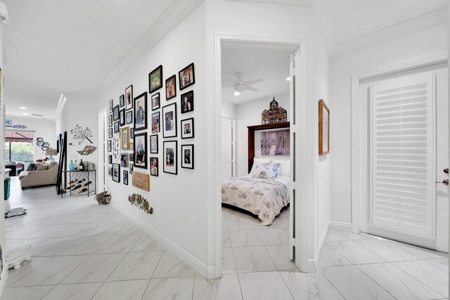 7816 Butera, Delray Beach, FL 33446 - hall with light marble finish floors, ornamental molding, and baseboards