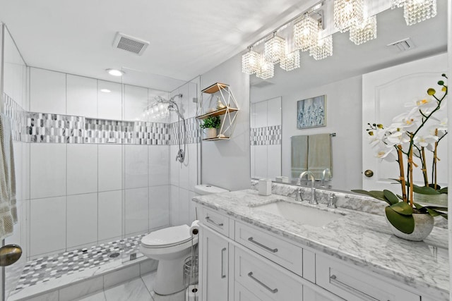 252 Legendary Cir, Palm Beach Gardens, FL 33418 - bathroom featuring a chandelier, a shower stall, visible vents, and toilet