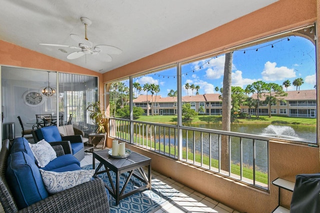 252 Legendary Cir, Palm Beach Gardens, FL 33418 - sunroom / solarium with an outdoor hangout area, a water view, and ceiling fan