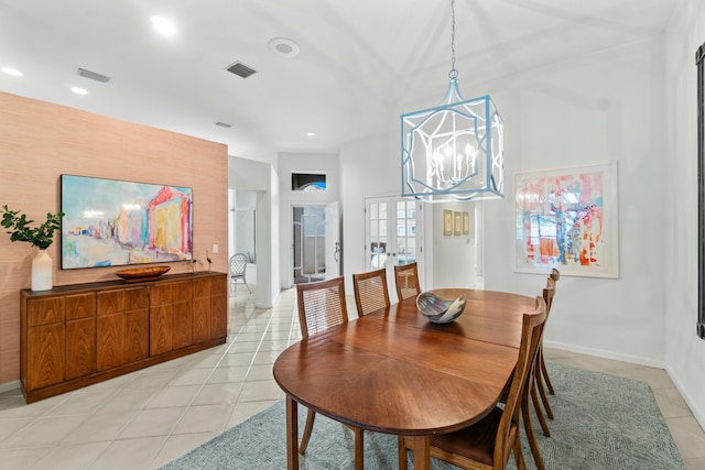 5375 Monterey Cir Unit C, Delray Beach, FL 33484 - dining area featuring light tile patterned floors, french doors, recessed lighting, baseboards, and a chandelier