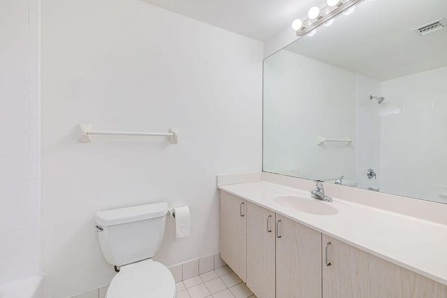 full bath featuring visible vents, tile patterned flooring, vanity, and toilet