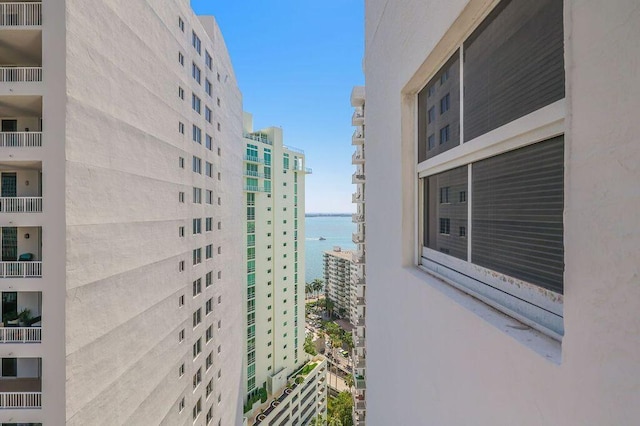 view of building exterior featuring a water view