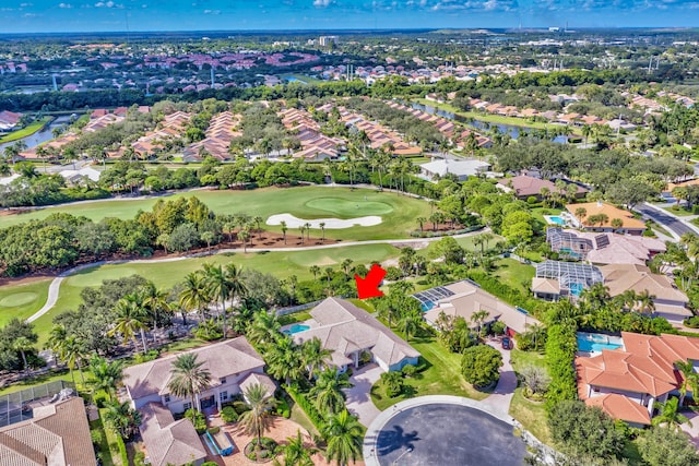aerial view with a residential view and golf course view