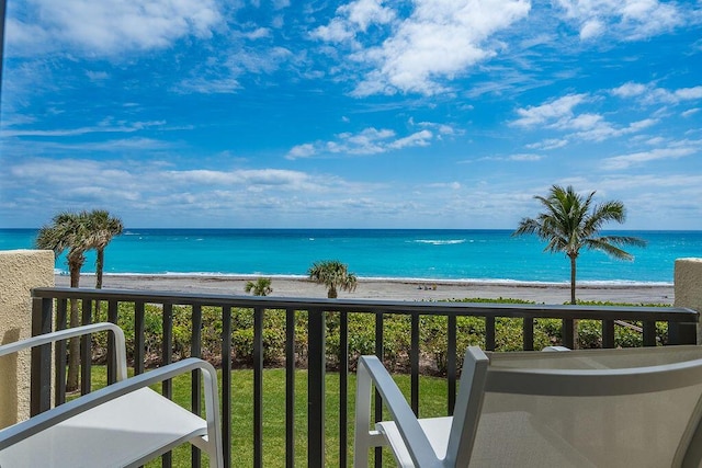 view of water feature with a beach view