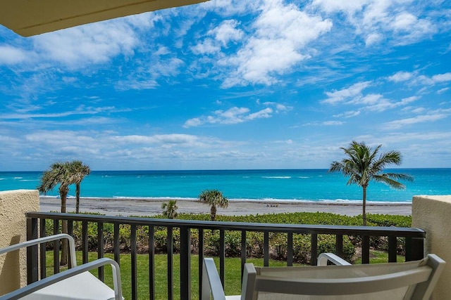 view of water feature with a view of the beach