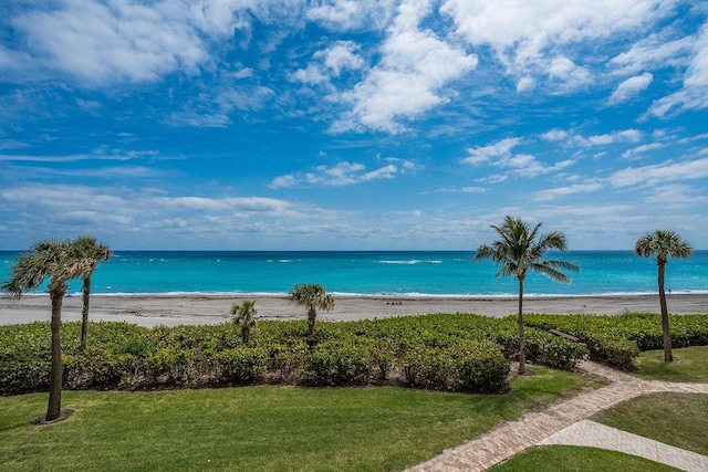 view of water feature with a beach view
