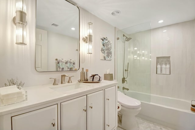 5749 Gemstone Ct Unit 404, Boynton Beach, FL 33437 - full bath with toilet, shower / bathtub combination, visible vents, recessed lighting, and vanity