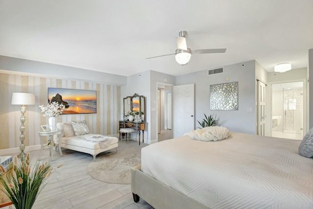 5749 Gemstone Ct Unit 404, Boynton Beach, FL 33437 - bedroom with light wood finished floors, baseboards, a ceiling fan, and visible vents