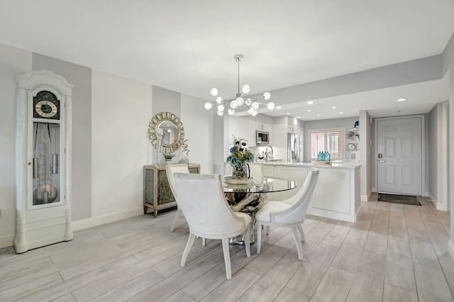 5749 Gemstone Ct Unit 404, Boynton Beach, FL 33437 - dining area featuring light wood-style flooring, baseboards, an inviting chandelier, and recessed lighting