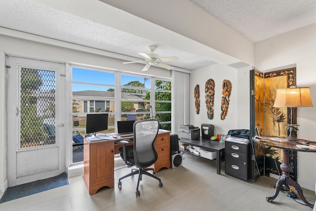 13756 Via Flora Unit A, Delray Beach, FL 33484 - office featuring a textured ceiling and ceiling fan