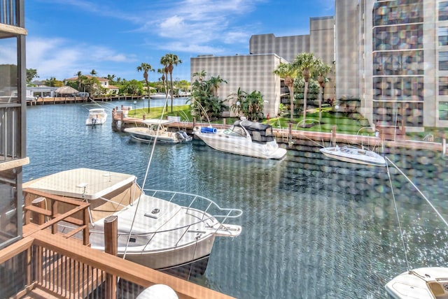 dock area with a water view