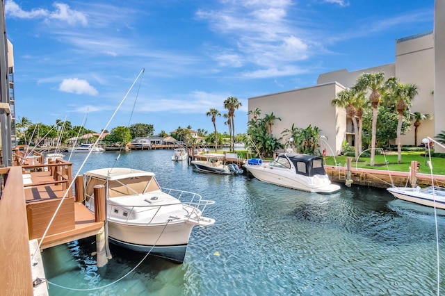 view of dock with a water view
