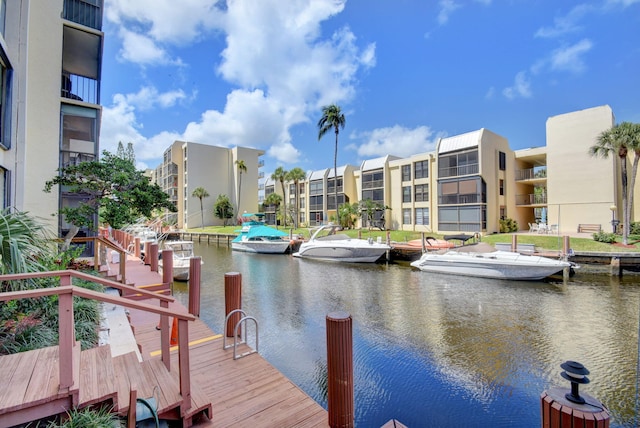 view of dock with a water view