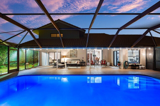 11217 Island Lakes Ln, Boca Raton, FL 33498 - swimming pool with a patio area, a lanai, and an outdoor living space