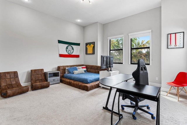 bedroom with baseboards, carpet, and recessed lighting