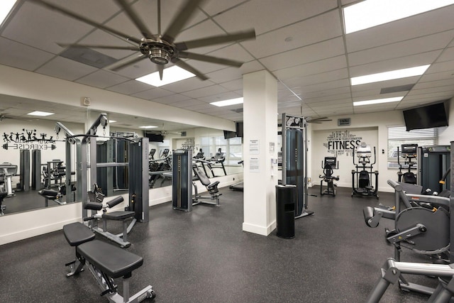 1370 S Ocean Blvd Unit 1808, Pompano Beach, FL 33062 - exercise room featuring ceiling fan and a drop ceiling