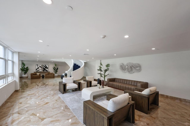 1370 S Ocean Blvd Unit 1808, Pompano Beach, FL 33062 - living room featuring light marble finish floors and recessed lighting