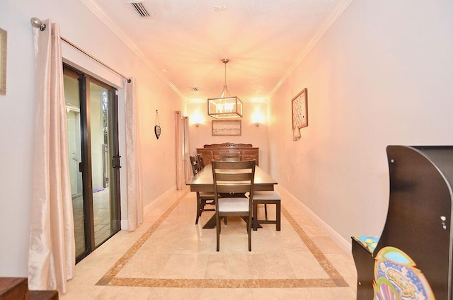 283 NE Sagamore Terrace, Port Saint Lucie, FL 34983 - dining room featuring ornamental molding, a notable chandelier, visible vents, and baseboards