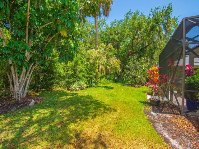view of yard with a lanai