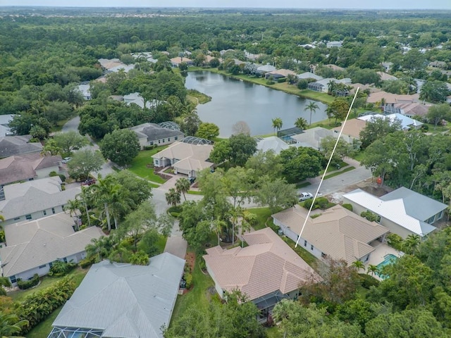 aerial view with a water view and a residential view