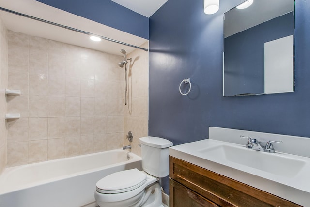 bathroom with vanity,  shower combination, and toilet