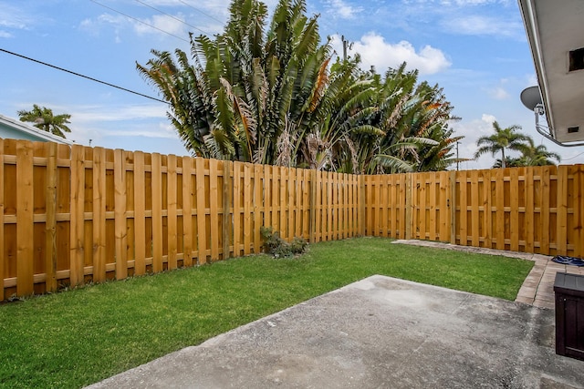 view of yard featuring a fenced backyard and a patio area