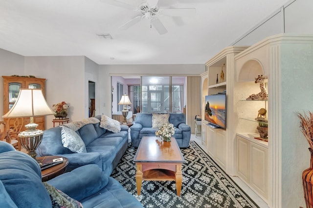 7829 Mansfield Hollow Rd, Delray Beach, FL 33446 - living room featuring visible vents and ceiling fan