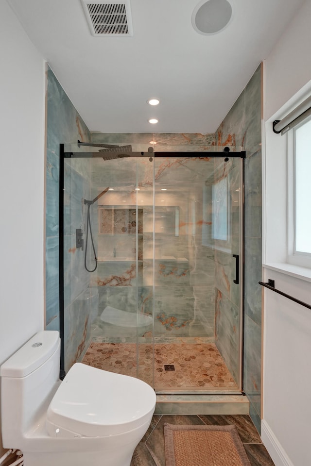 3821 NE 29th Ave, Lighthouse Point, FL 33064 - full bath featuring toilet, a shower stall, and recessed lighting