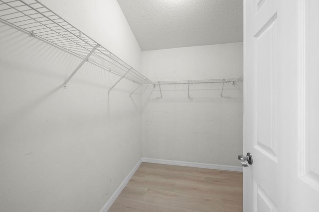walk in closet with light wood-style floors