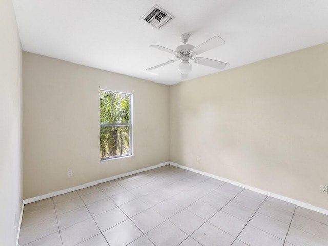 7745 99th Ct, Vero Beach, FL 32967 - empty room with light tile patterned flooring, visible vents, ceiling fan, and baseboards