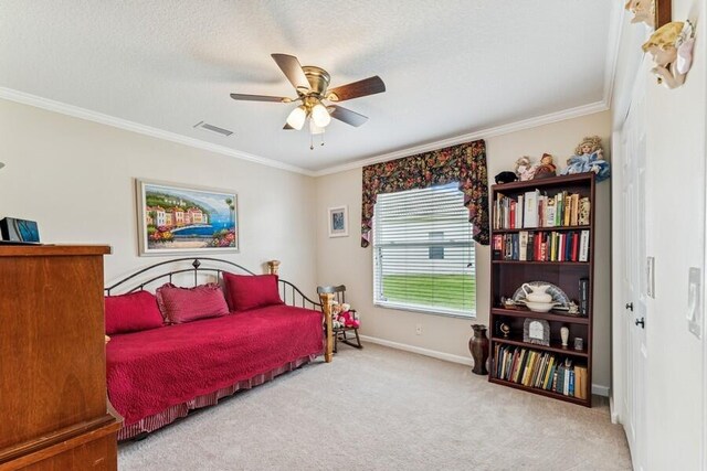 376 SW Quiet Woods, Port Saint Lucie, FL 34953 - carpeted bedroom featuring visible vents, baseboards, crown molding, and ceiling fan