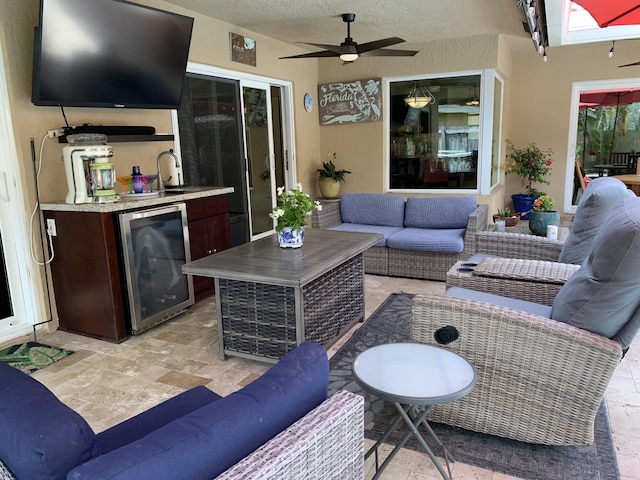 385 NW 37th Way, Deerfield Beach, FL 33442 - view of patio / terrace featuring wine cooler, outdoor lounge area, a sink, and ceiling fan