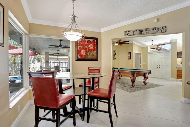 dining space with plenty of natural light, pool table, and ceiling fan