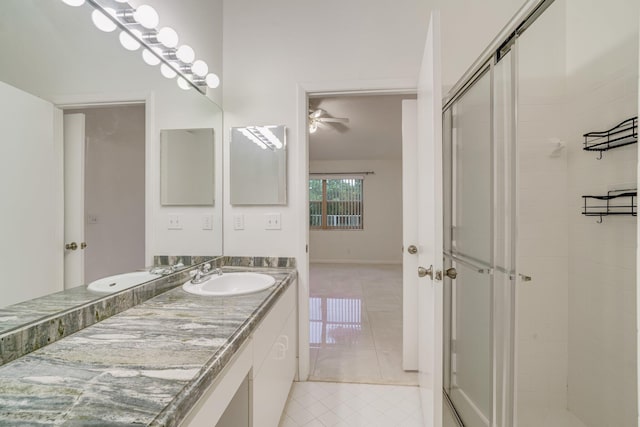6209 Pond Tree Ct, Greenacres, FL 33463 - full bathroom featuring tile patterned floors, ceiling fan, a shower stall, and vanity